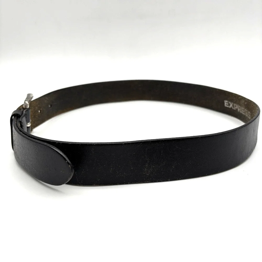 Vintage Y2K EXPRESS Black Genuine Leather Dress Belt M 31-36
